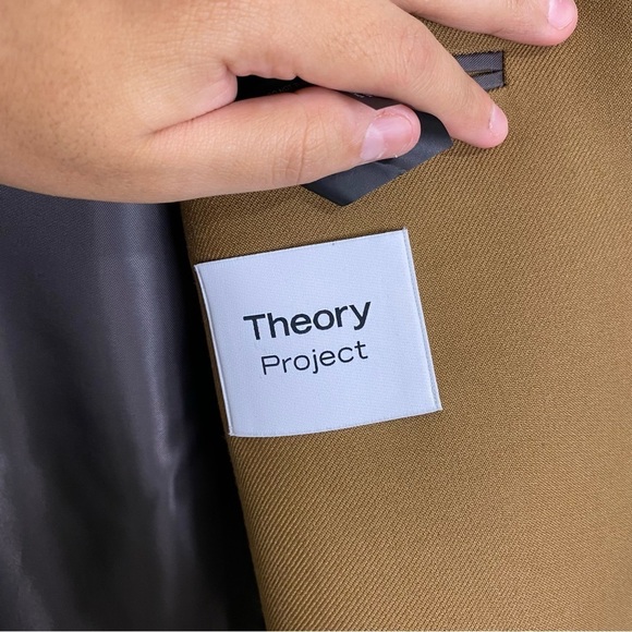 Theory Double Breasted Bonded Wool Blend Coat Tan Sz 12 - Picture 5 of 11